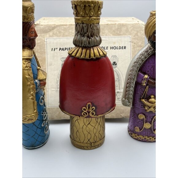 Vintage Creations by Manor House 11" Papier Mache Candle Holders Three Kings 3 - Picture 10 of 16